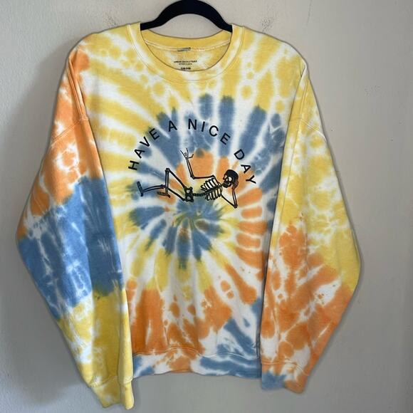 Urban Outfitters Tie Dye Skeleton “Have A Nice Day” Pullover Sweater S/M - Picture 2 of 6